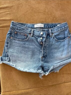 ARITZIA Denim Forum Light Blue Distressed High-Rise Jean Shorts